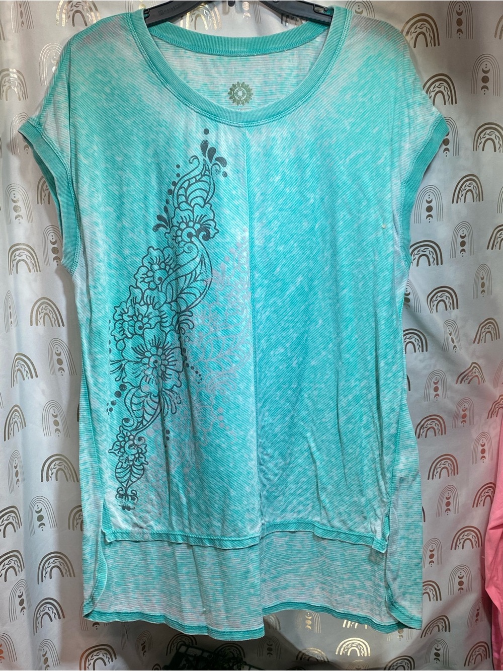 Short Sleeve Floral-Print Tee in Teal